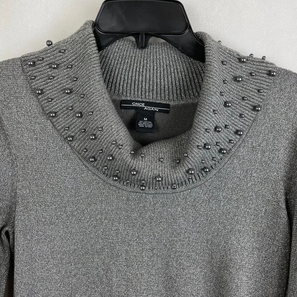 Once Again Women 3/4 Sleeve Metallic Cowl Neck Sweater Size M - Picture 5 of 7